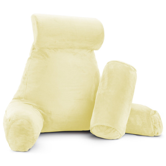 Large Soft Foam Reading & TV Relax Pillow + 2 Neck & Lumbar Pillows with Pockets