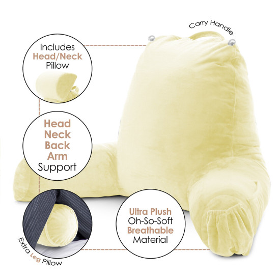 Large Soft Foam Reading & TV Relax Pillow + 2 Neck & Lumbar Pillows with Pockets