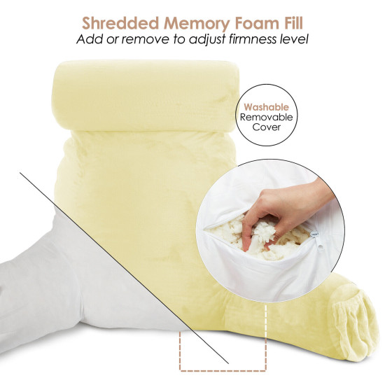 Large Soft Foam Reading & TV Relax Pillow + 2 Neck & Lumbar Pillows with Pockets