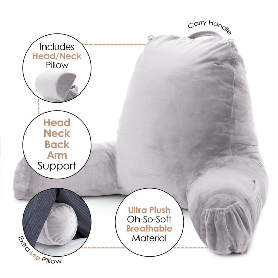 Large Soft Foam Reading & TV Relax Pillow + 2 Neck & Lumbar Pillows with Pockets