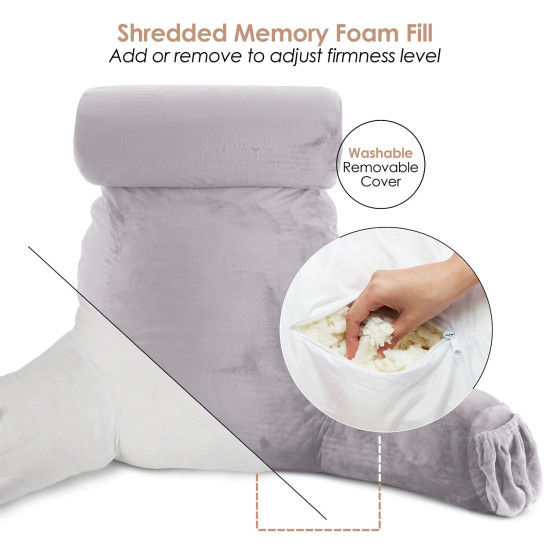 Large Soft Foam Reading & TV Relax Pillow + 2 Neck & Lumbar Pillows with Pockets