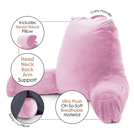 Large Soft Foam Reading & TV Relax Pillow + 2 Neck & Lumbar Pillows with Pockets