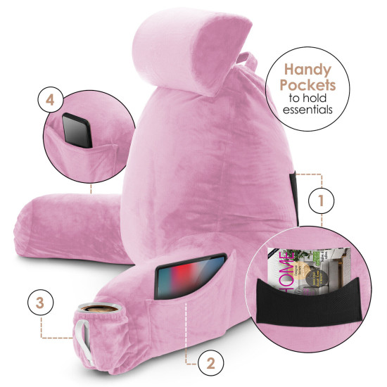 Large Soft Foam Reading & TV Relax Pillow + 2 Neck & Lumbar Pillows with Pockets