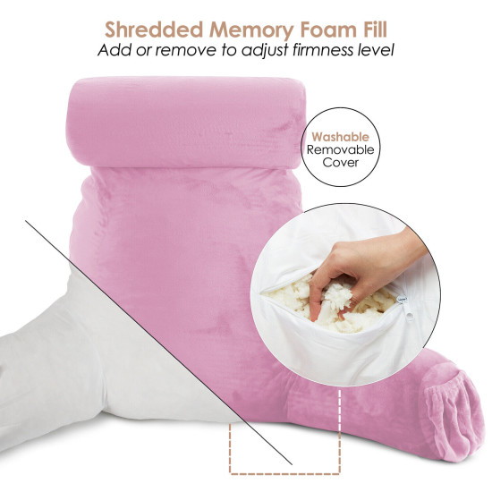 Large Soft Foam Reading & TV Relax Pillow + 2 Neck & Lumbar Pillows with Pockets