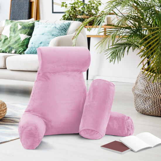 Large Soft Foam Reading & TV Relax Pillow + 2 Neck & Lumbar Pillows with Pockets