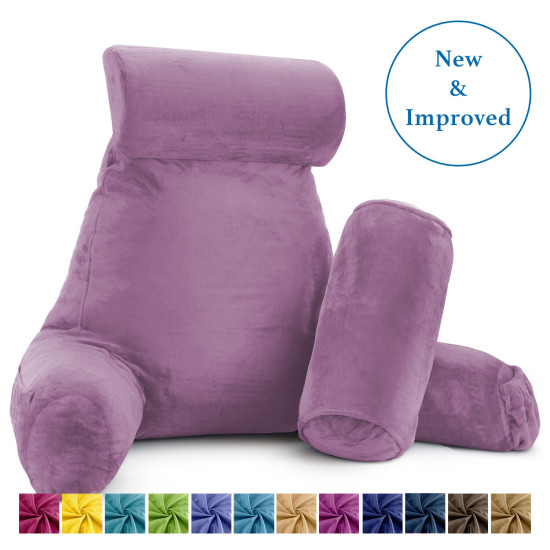 Large Soft Foam Reading & TV Relax Pillow + 2 Neck & Lumbar Pillows with Pockets