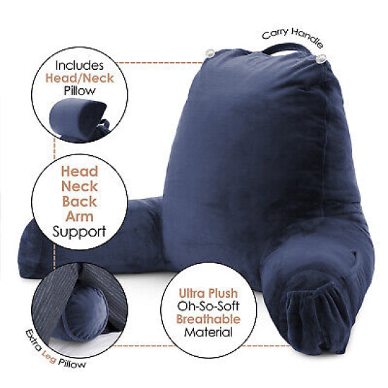 Large Soft Foam Reading & TV Relax Pillow + 2 Neck & Lumbar Pillows with Pockets