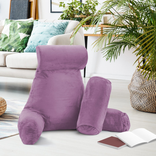 Large Soft Foam Reading & TV Relax Pillow + 2 Neck & Lumbar Pillows with Pockets