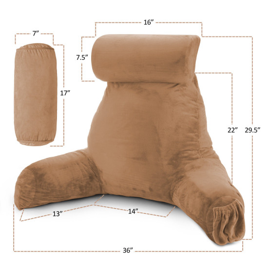 Large Soft Foam Reading & TV Relax Pillow + 2 Neck & Lumbar Pillows with Pockets