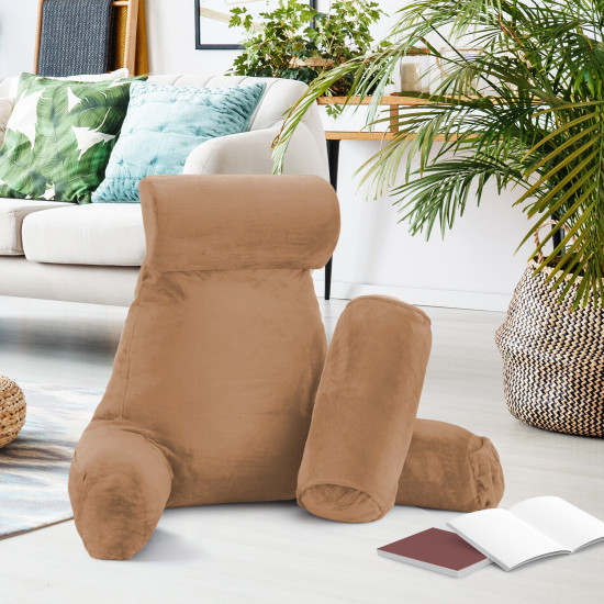 Large Soft Foam Reading & TV Relax Pillow + 2 Neck & Lumbar Pillows with Pockets