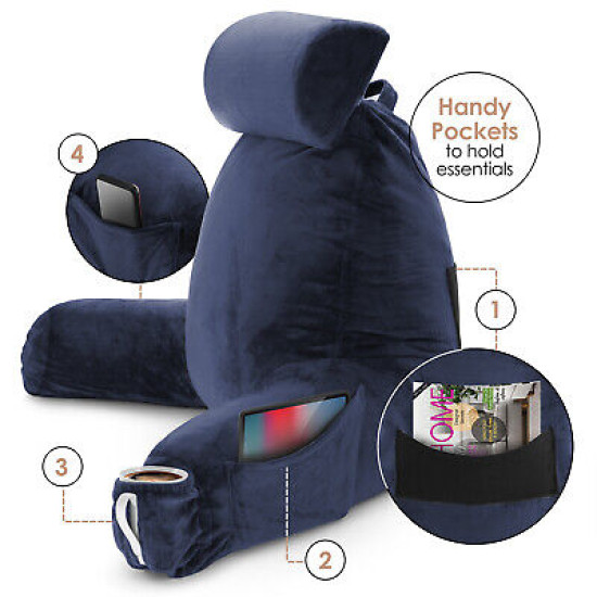 Large Soft Foam Reading & TV Relax Pillow + 2 Neck & Lumbar Pillows with Pockets