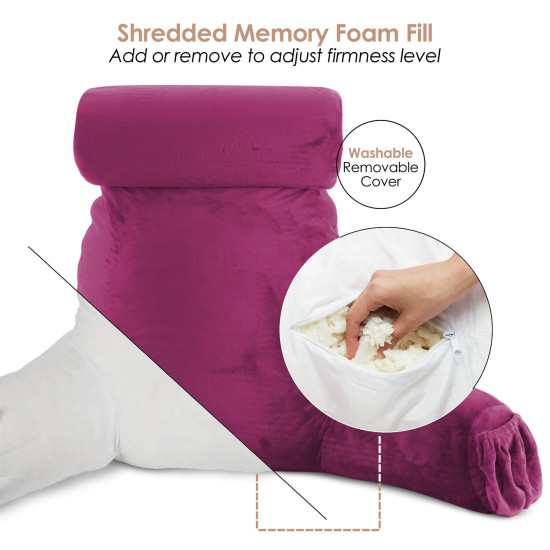 Large Soft Foam Reading & TV Relax Pillow + 2 Neck & Lumbar Pillows with Pockets