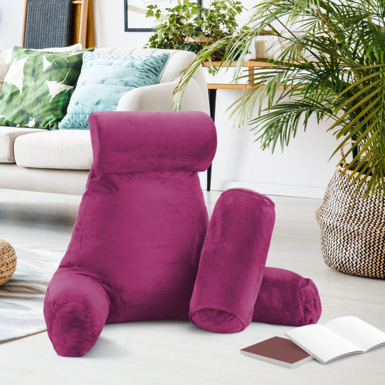 Large Soft Foam Reading & TV Relax Pillow + 2 Neck & Lumbar Pillows with Pockets
