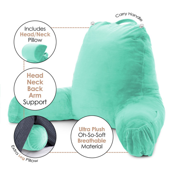 Large Soft Foam Reading & TV Relax Pillow + 2 Neck & Lumbar Pillows with Pockets