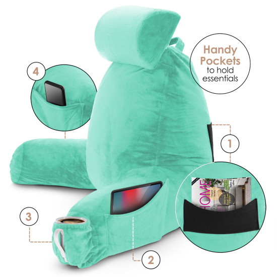 Large Soft Foam Reading & TV Relax Pillow + 2 Neck & Lumbar Pillows with Pockets