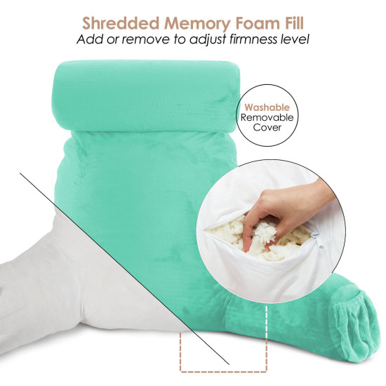 Large Soft Foam Reading & TV Relax Pillow + 2 Neck & Lumbar Pillows with Pockets