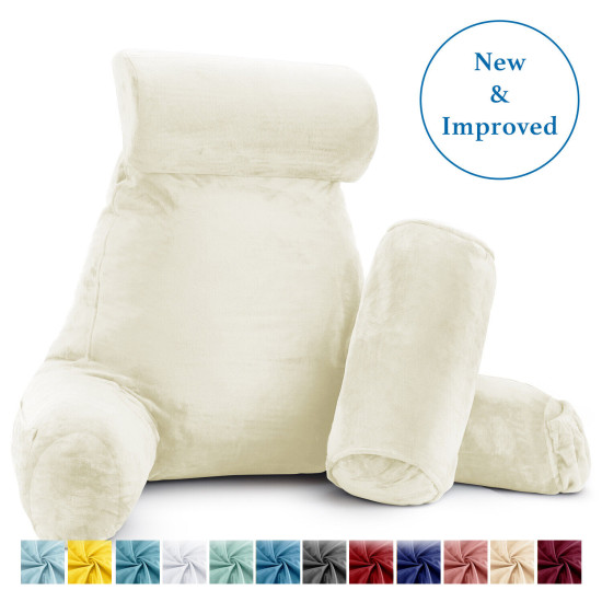 Large Soft Foam Reading & TV Relax Pillow + 2 Neck & Lumbar Pillows with Pockets