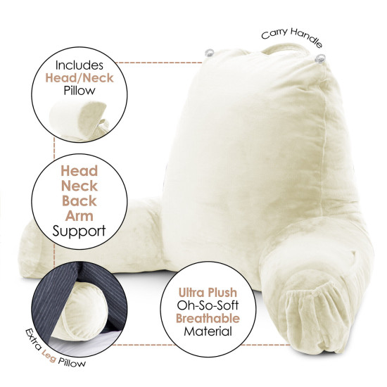 Large Soft Foam Reading & TV Relax Pillow + 2 Neck & Lumbar Pillows with Pockets