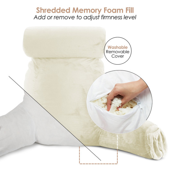 Large Soft Foam Reading & TV Relax Pillow + 2 Neck & Lumbar Pillows with Pockets