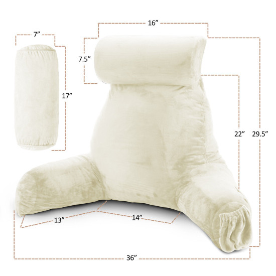 Large Soft Foam Reading & TV Relax Pillow + 2 Neck & Lumbar Pillows with Pockets