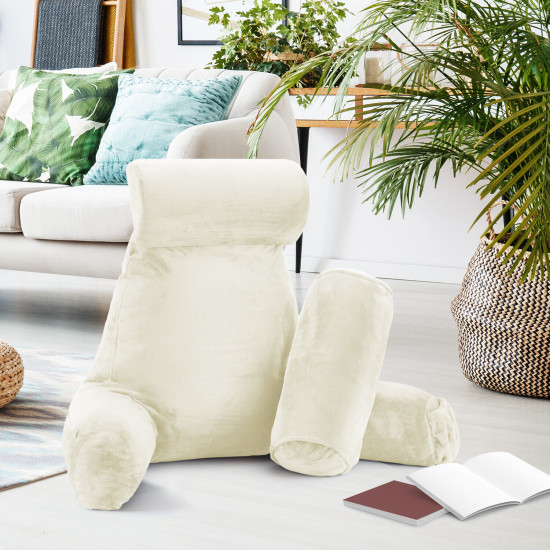 Large Soft Foam Reading & TV Relax Pillow + 2 Neck & Lumbar Pillows with Pockets