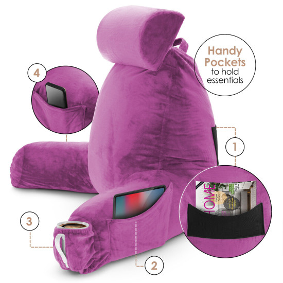 Large Soft Foam Reading & TV Relax Pillow + 2 Neck & Lumbar Pillows with Pockets