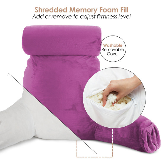 Large Soft Foam Reading & TV Relax Pillow + 2 Neck & Lumbar Pillows with Pockets