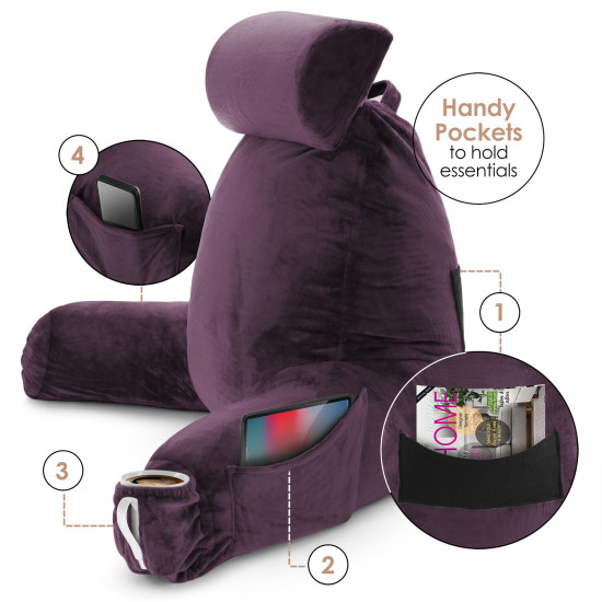 Large Soft Foam Reading & TV Relax Pillow + 2 Neck & Lumbar Pillows with Pockets