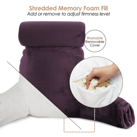 Large Soft Foam Reading & TV Relax Pillow + 2 Neck & Lumbar Pillows with Pockets