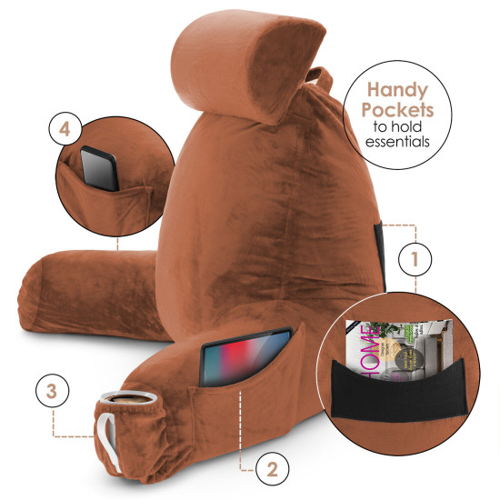 Large Soft Foam Reading & TV Relax Pillow + 2 Neck & Lumbar Pillows with Pockets