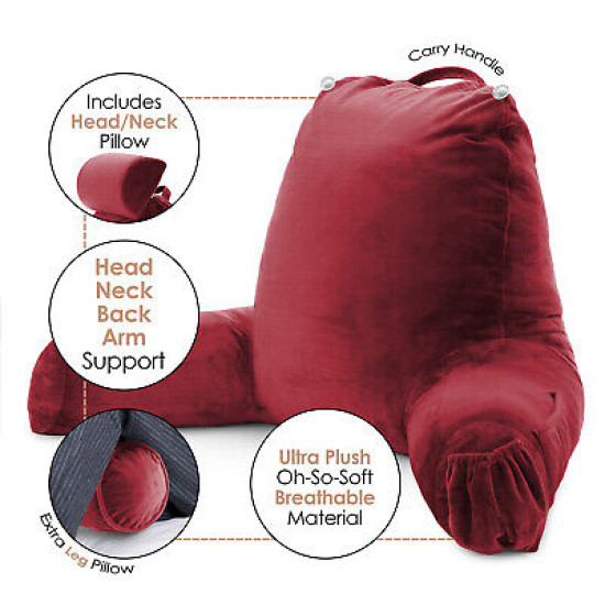 Large Soft Foam Reading & TV Relax Pillow + 2 Neck & Lumbar Pillows with Pockets