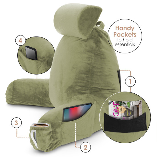 Large Soft Foam Reading & TV Relax Pillow + 2 Neck & Lumbar Pillows with Pockets