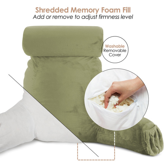 Large Soft Foam Reading & TV Relax Pillow + 2 Neck & Lumbar Pillows with Pockets
