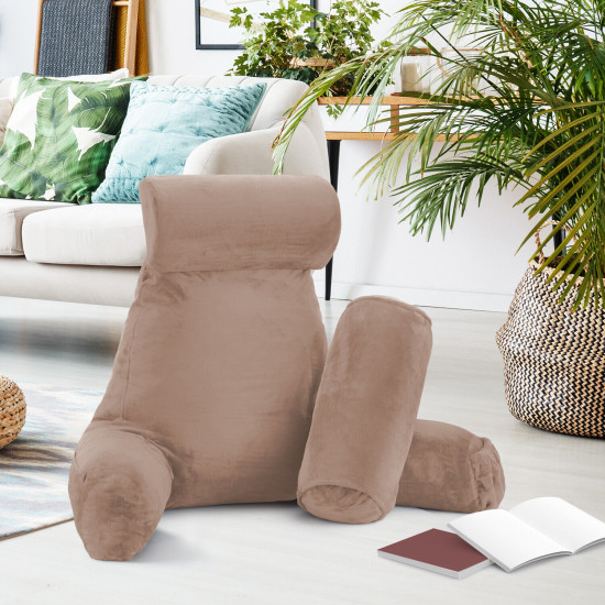 Large Soft Foam Reading & TV Relax Pillow + 2 Neck & Lumbar Pillows with Pockets