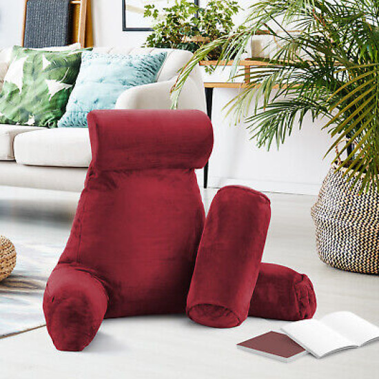 Large Soft Foam Reading & TV Relax Pillow + 2 Neck & Lumbar Pillows with Pockets