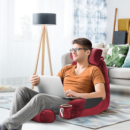 Large Soft Foam Reading & TV Relax Pillow + 2 Neck & Lumbar Pillows with Pockets