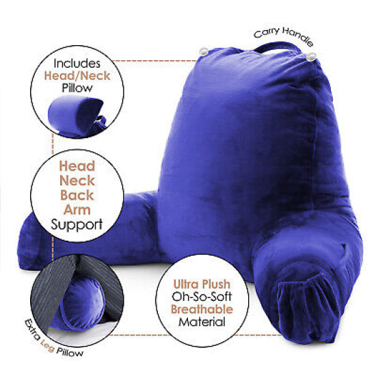Large Soft Foam Reading & TV Relax Pillow + 2 Neck & Lumbar Pillows with Pockets