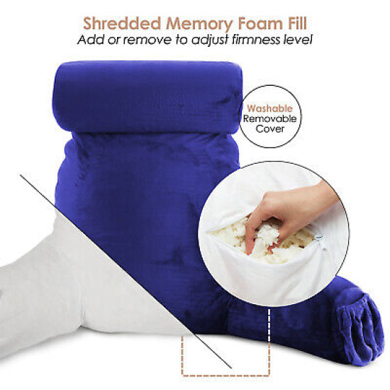 Large Soft Foam Reading & TV Relax Pillow + 2 Neck & Lumbar Pillows with Pockets