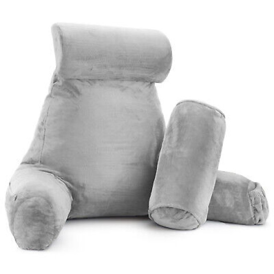 Large Soft Foam Reading & TV Relax Pillow + 2 Neck & Lumbar Pillows with Pockets