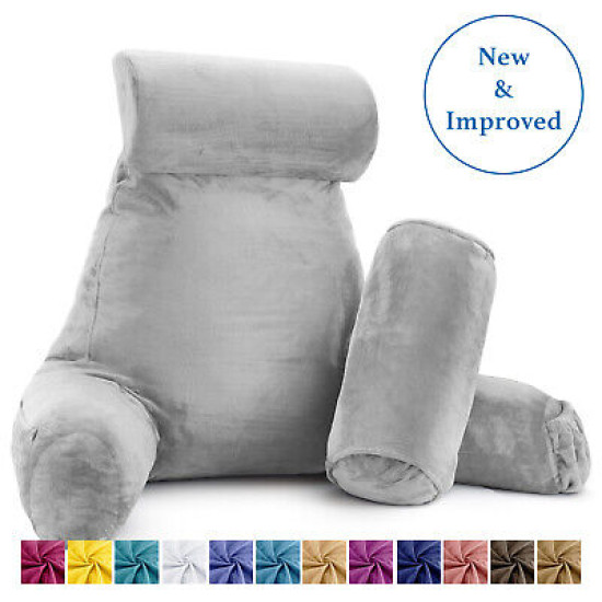 Large Soft Foam Reading & TV Relax Pillow + 2 Neck & Lumbar Pillows with Pockets