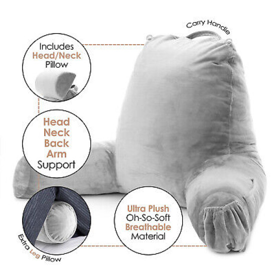 Large Soft Foam Reading & TV Relax Pillow + 2 Neck & Lumbar Pillows with Pockets