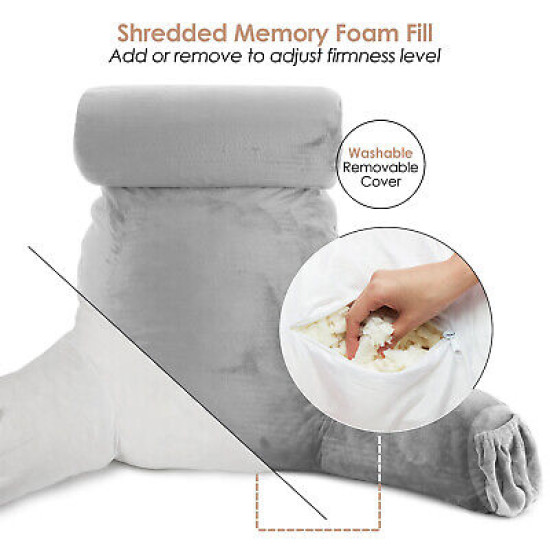 Large Soft Foam Reading & TV Relax Pillow + 2 Neck & Lumbar Pillows with Pockets