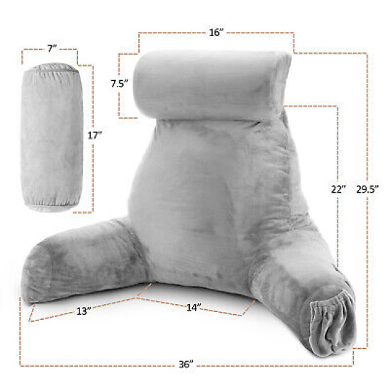 Large Soft Foam Reading & TV Relax Pillow + 2 Neck & Lumbar Pillows with Pockets