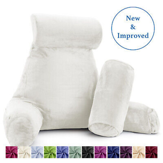 Large Soft Foam Reading & TV Relax Pillow + 2 Neck & Lumbar Pillows with Pockets
