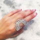 Simulated Diamond Cocktail Ring 925 Fine Silver Handmade Designer Party Jewelry