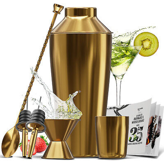 8 PC Bartender Kit, Complete Cocktail Shaker Bar Tools Set - Recipe Book & More