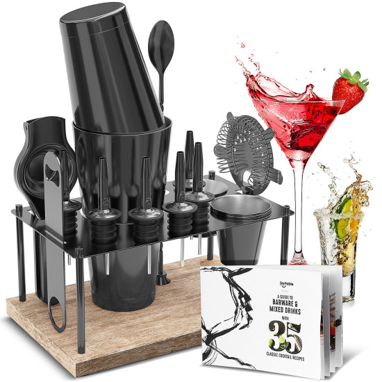 16 Pc+Stand Bartender Kit, Complete Cocktail Shaker Bar Tools Set & Recipe book