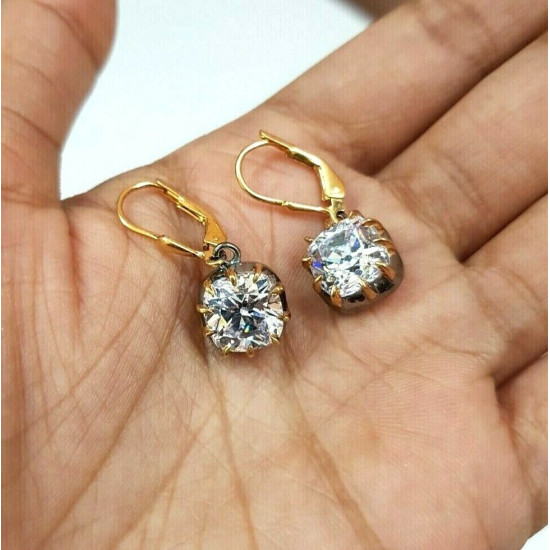 Old European Cut Drop Earrings 925 SS Handmade Simulated Diamond Estate Jewelry