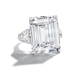 20ct Emerald Cut Three Stone Engagement Ring for Women Trapezoid Side Stones CZ