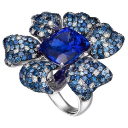 Sterling Silver Ring Cubic Zirconia Flower 925 Blue Square Women ADASTRA JEWELRY